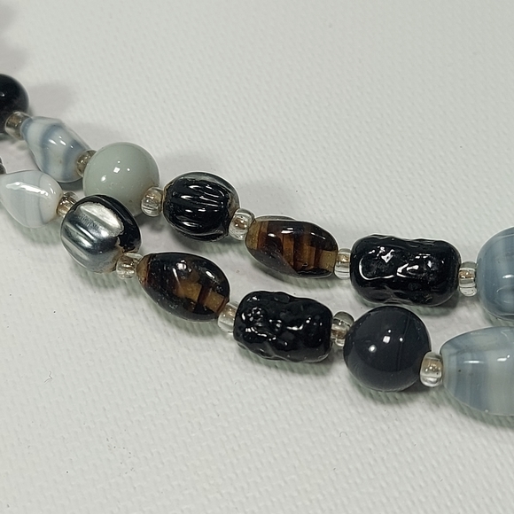 Vintage Double Strand Agate stone Obsidian Quartz - Picture 5 of 9
